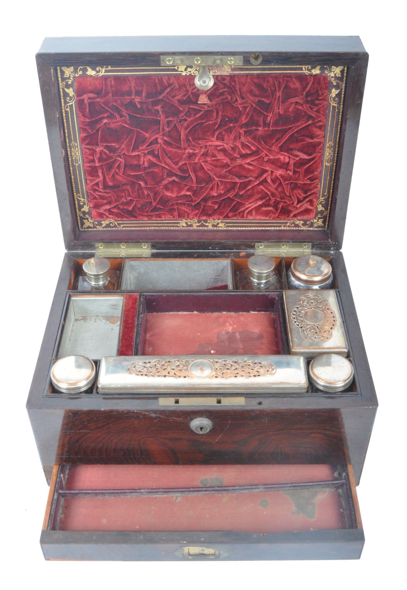 19TH CENTURY ROSEWOOD AND SILVER PLATE LADIES VANITY BOX - Image 5 of 10