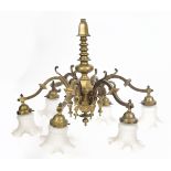 CIRCA 1900s BRASS SIX ARM CHANDELIER - ELECTROLIER