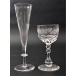 GEORGE III CRYSTAL CHAMPAGNE FLUTE GLASS & ONE OTHER