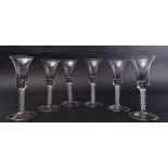 SET OF SIX 18TH CENTURY OPAQUE TWIST WINE GLASSES