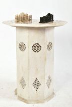 INDIAN PIETRA DURA INLAID MARBLE PEDESTAL CHESS - SIDE TABLE