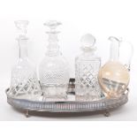 COLLECTION OF GLASS DECANTERS ALONG WITH WINE TRAY