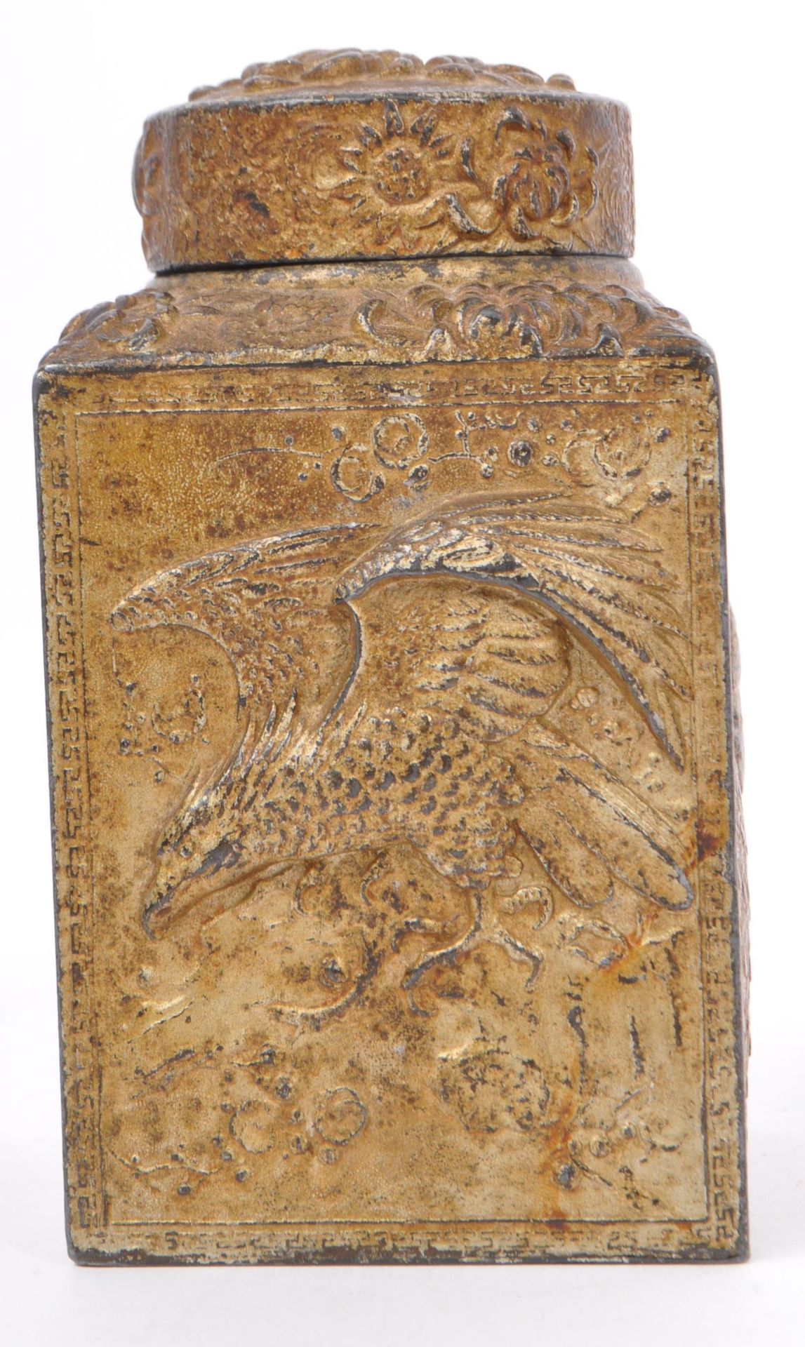 1920S CHINESE GILDED METAL TEA CADDY - BIRD VIGNETTES - Image 3 of 7