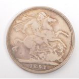 VICTORIAN 19TH CENTURY 1891 SILVER COIN CROWN COIN