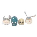 FOUR MID CENTURY VINTAGE PAPIER MACHE THEATRICAL MASKS