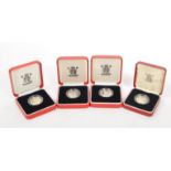 SET OF FOUR ROYAL MINT SILVER PROOF ONE POUND / £1 COINS