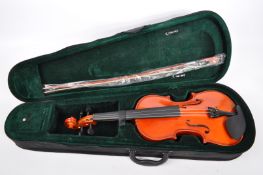 20TH CENTURY VIOLIN WITH BOW AND HARD CASE