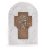 19TH CENTURY PRUD'HOMME BRONZE ON MARBLE CRUCIFIX PLAQUE