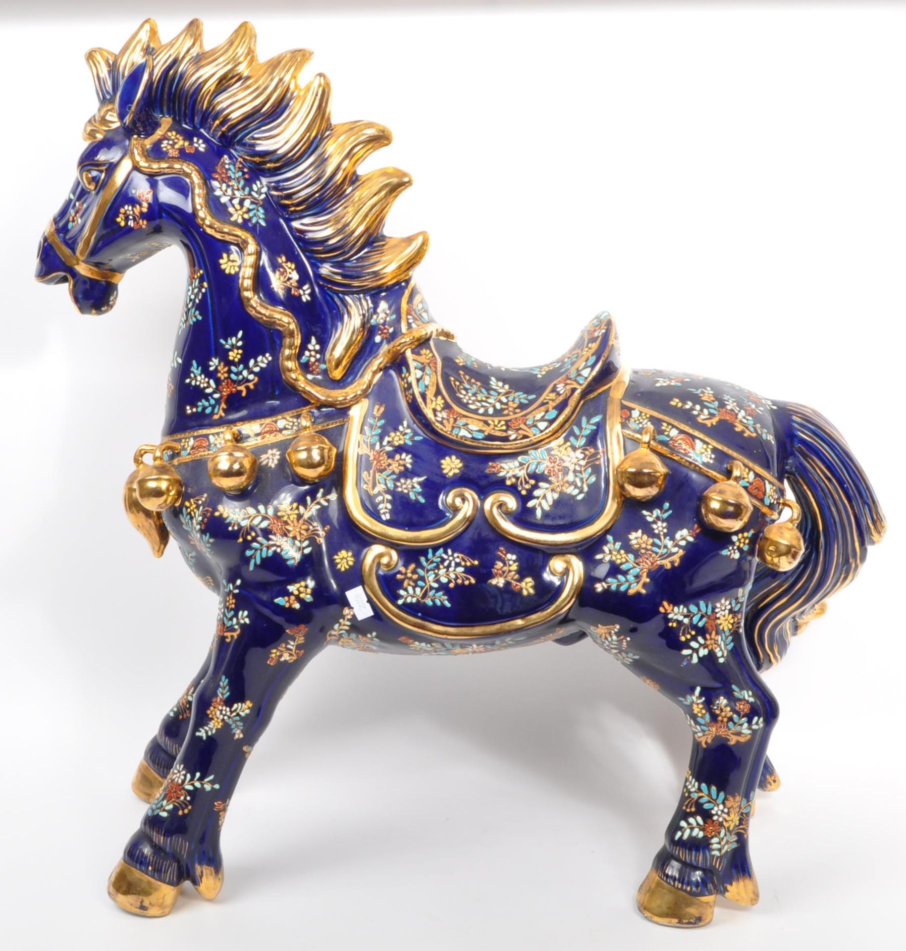 LARGE COBALT & GILT INDIAN ASIAN CERAMIC HORSE - Image 3 of 11