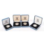 SET OF FOUR ROYAL MINT SILVER PROOF ONE POUND / £1 COINS