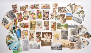 COLLECTION OF EDWARDIAN & LATER POSTCARDS - HAND COLOURED