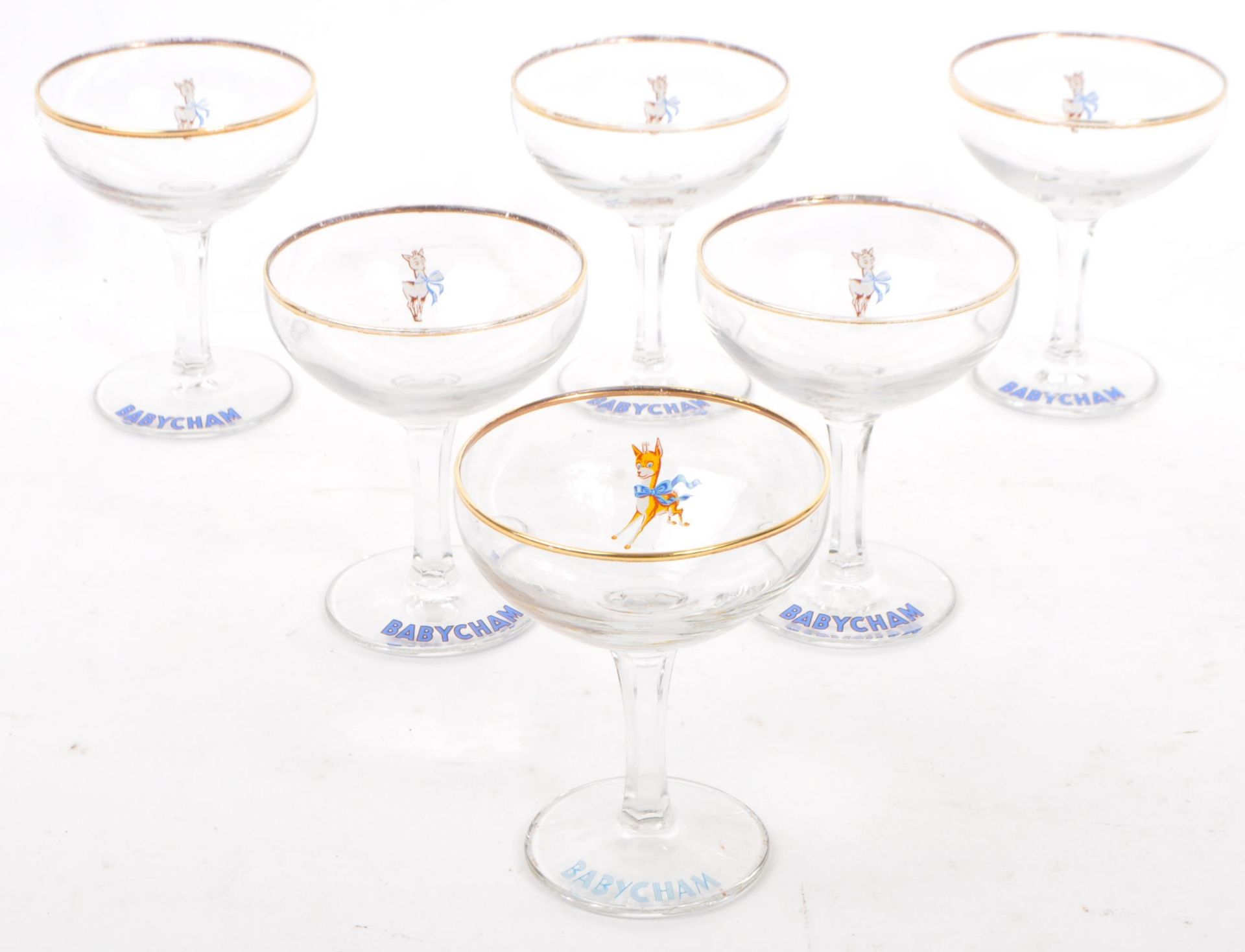 SIX VINTAGE BABYCHAM COCKTAIL COUPE GLASSES