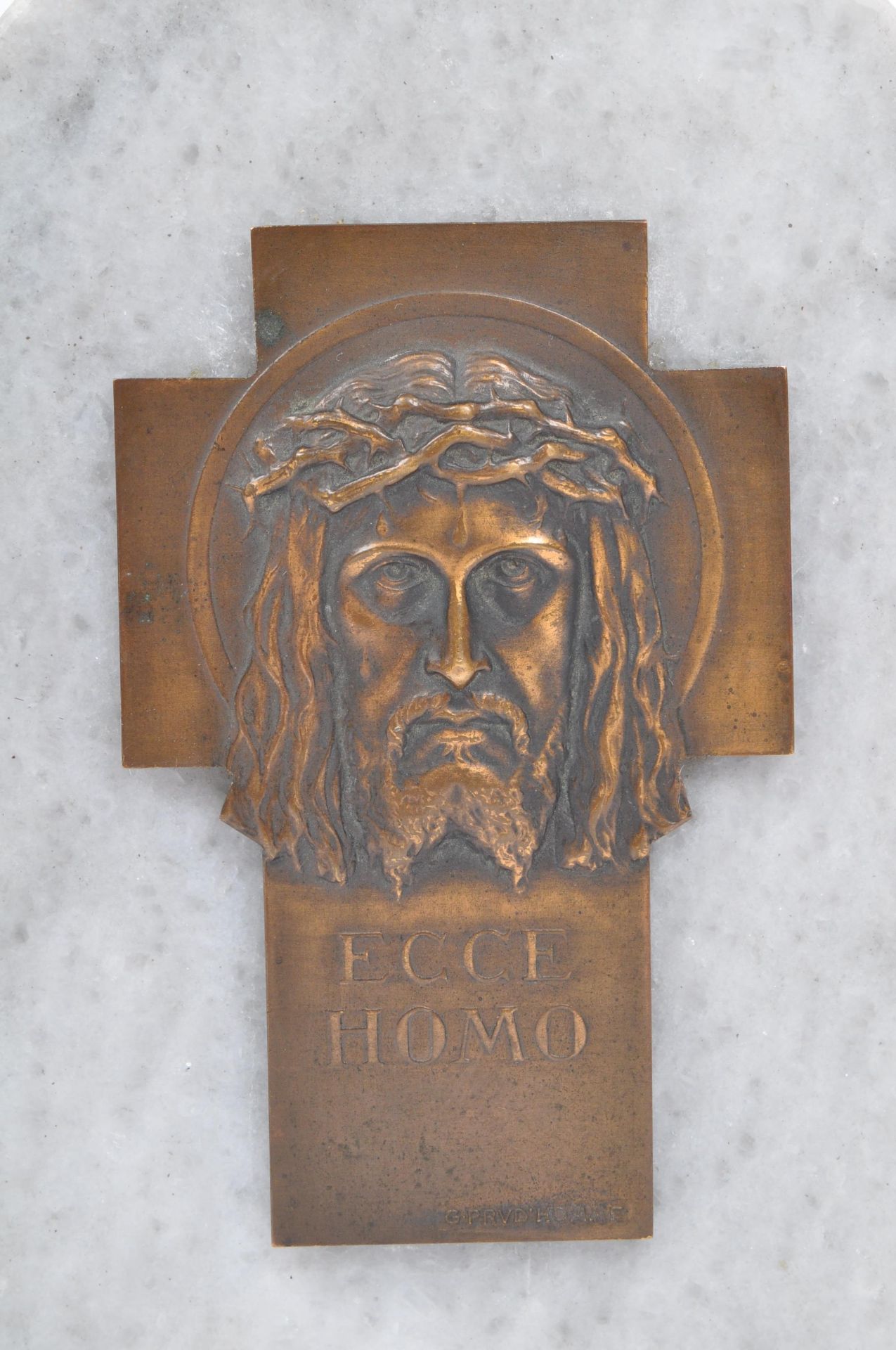 19TH CENTURY PRUD'HOMME BRONZE ON MARBLE CRUCIFIX PLAQUE - Image 5 of 5