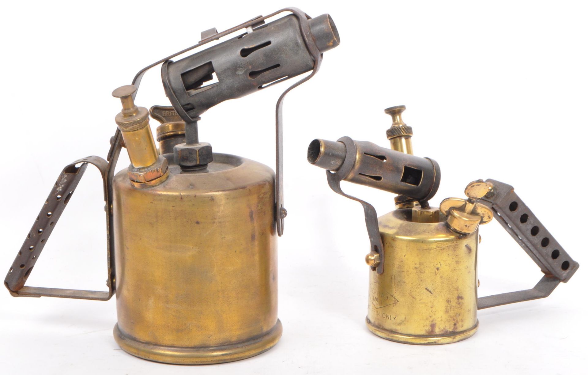 TWO VINTAGE 20TH CENTURY ENGLISH BRASS BLOW TORCHES