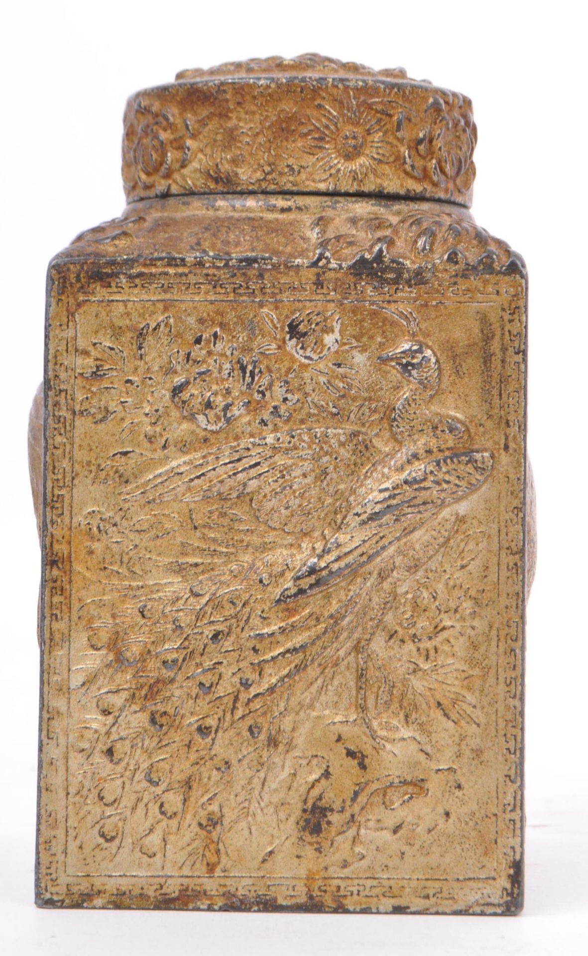 1920S CHINESE GILDED METAL TEA CADDY - BIRD VIGNETTES - Image 4 of 7