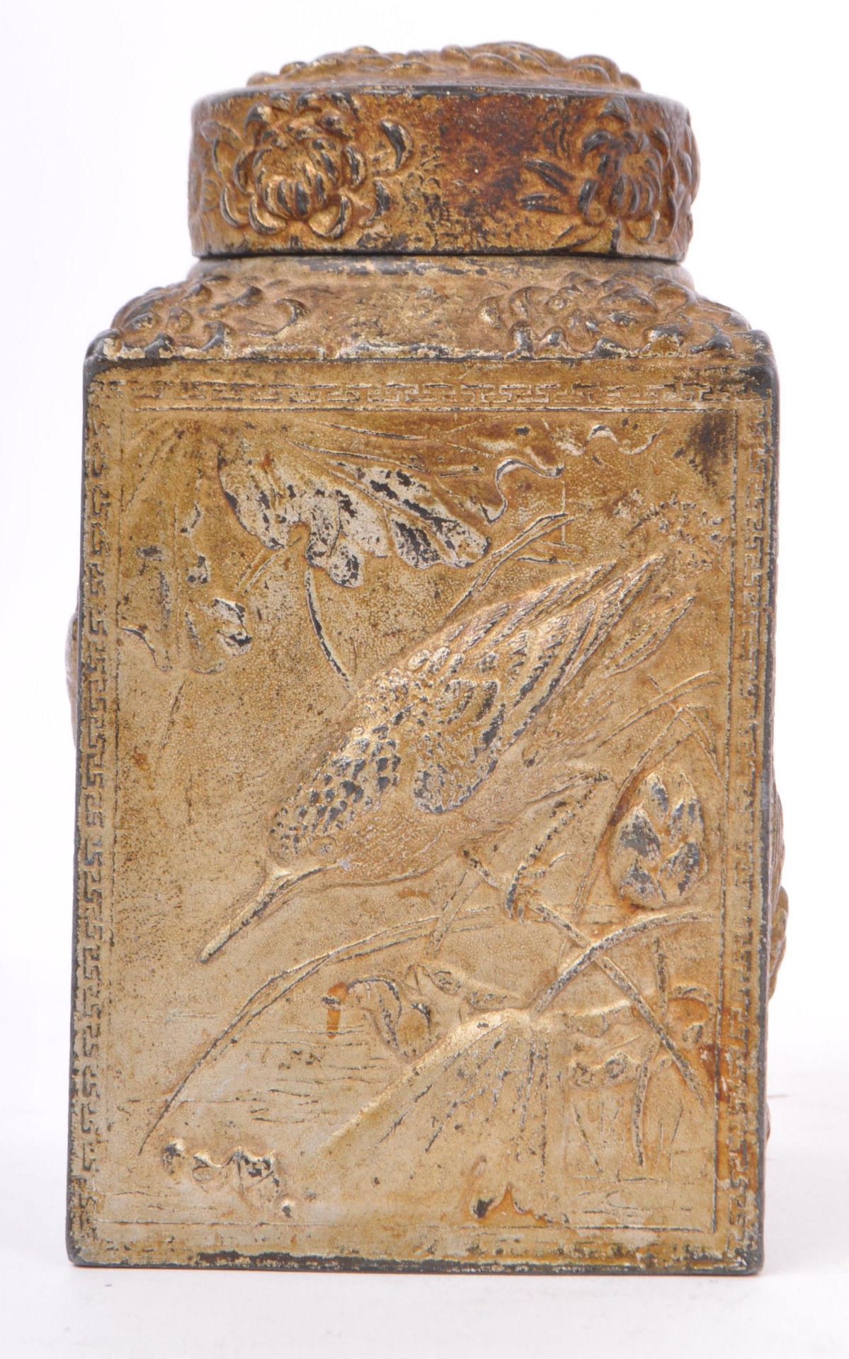 1920S CHINESE GILDED METAL TEA CADDY - BIRD VIGNETTES - Image 5 of 7