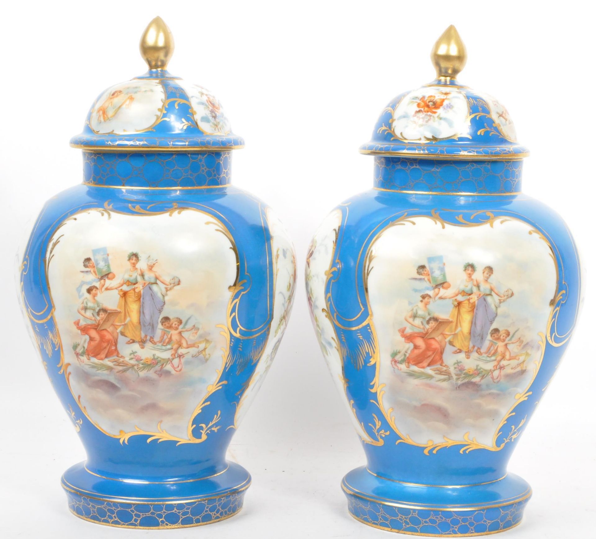 LARGE PAIR OF 1800'S GILDED GERMAN / AUSTRIAN LIDDED VASES