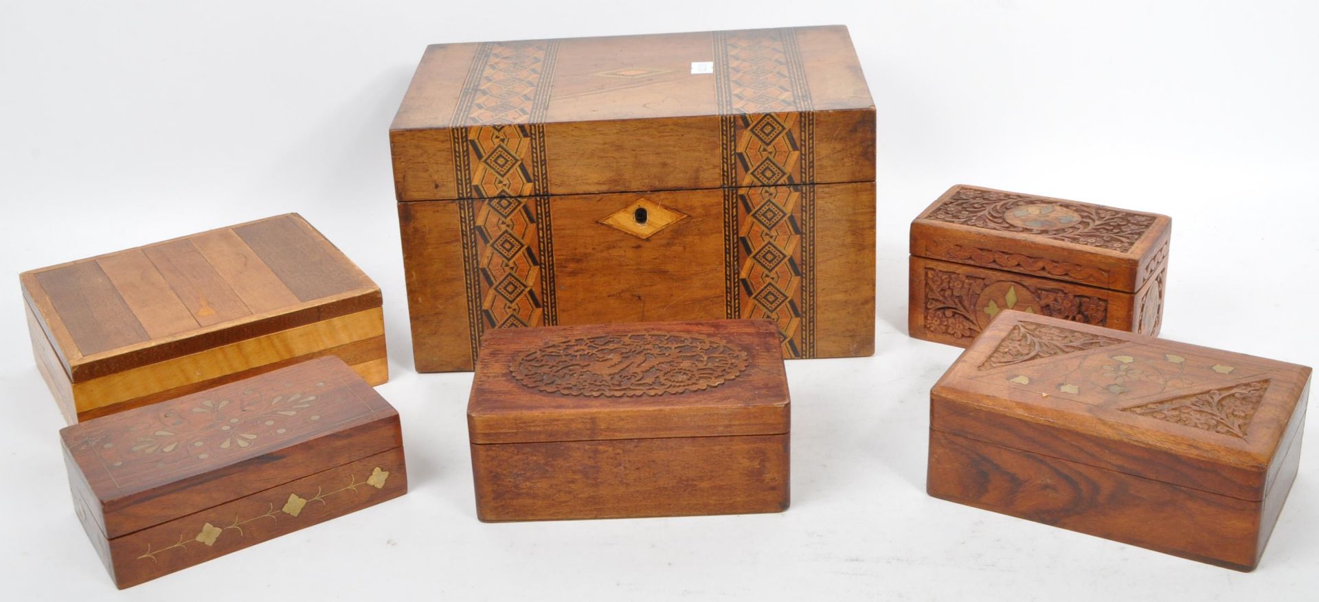COLLECTION OF VINTAGE 20TH CENTURY CARVED & INLAID BOXES