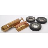 TWO BRASS MOTORING FIRE EXTINGUISHERS & TYRE ASHTRAYS