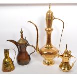 COLLECTION OF BRASS & COPPER ISLAMIC COFFEE POTS