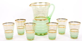 SET OF SIX VINTAGE RETRO MINT GREEN DRINKING GLASSES WITH JUG