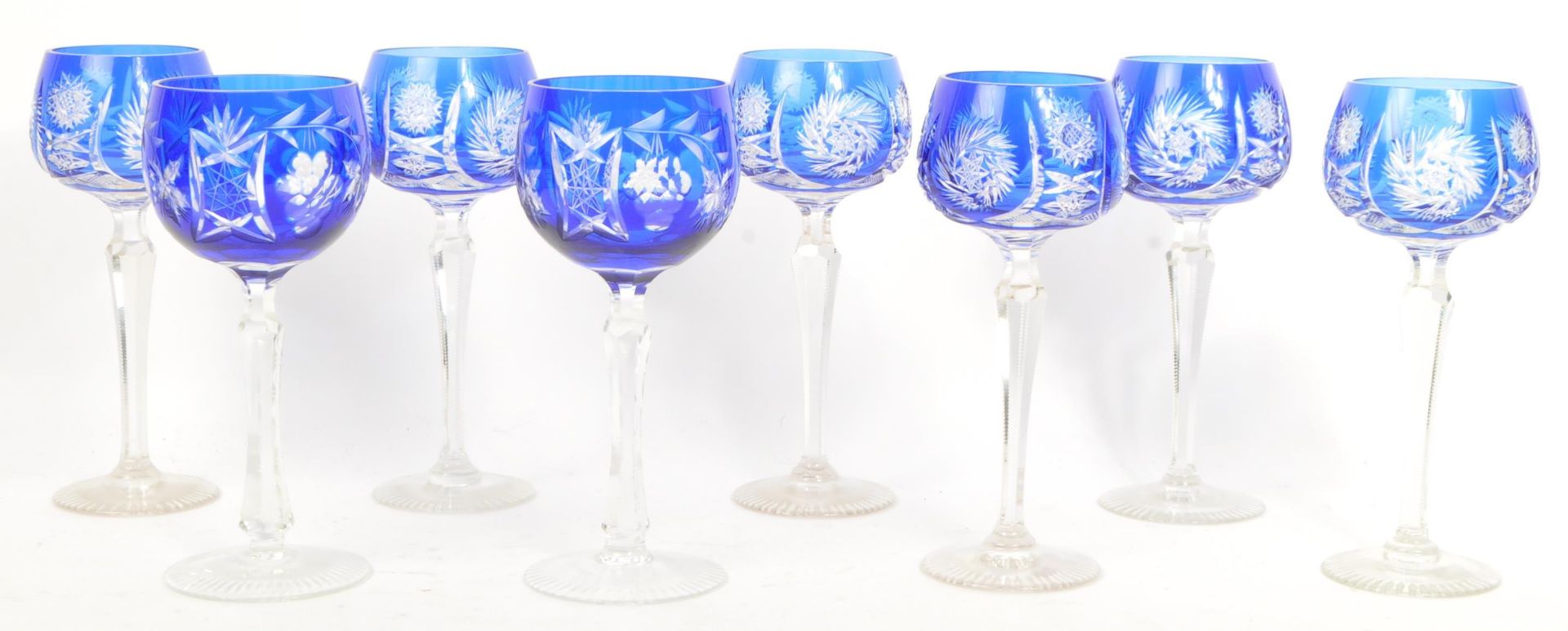 EIGHT MID CENTURY BOHEMIAN CUT HOCK GLASSES - NATCHMANN