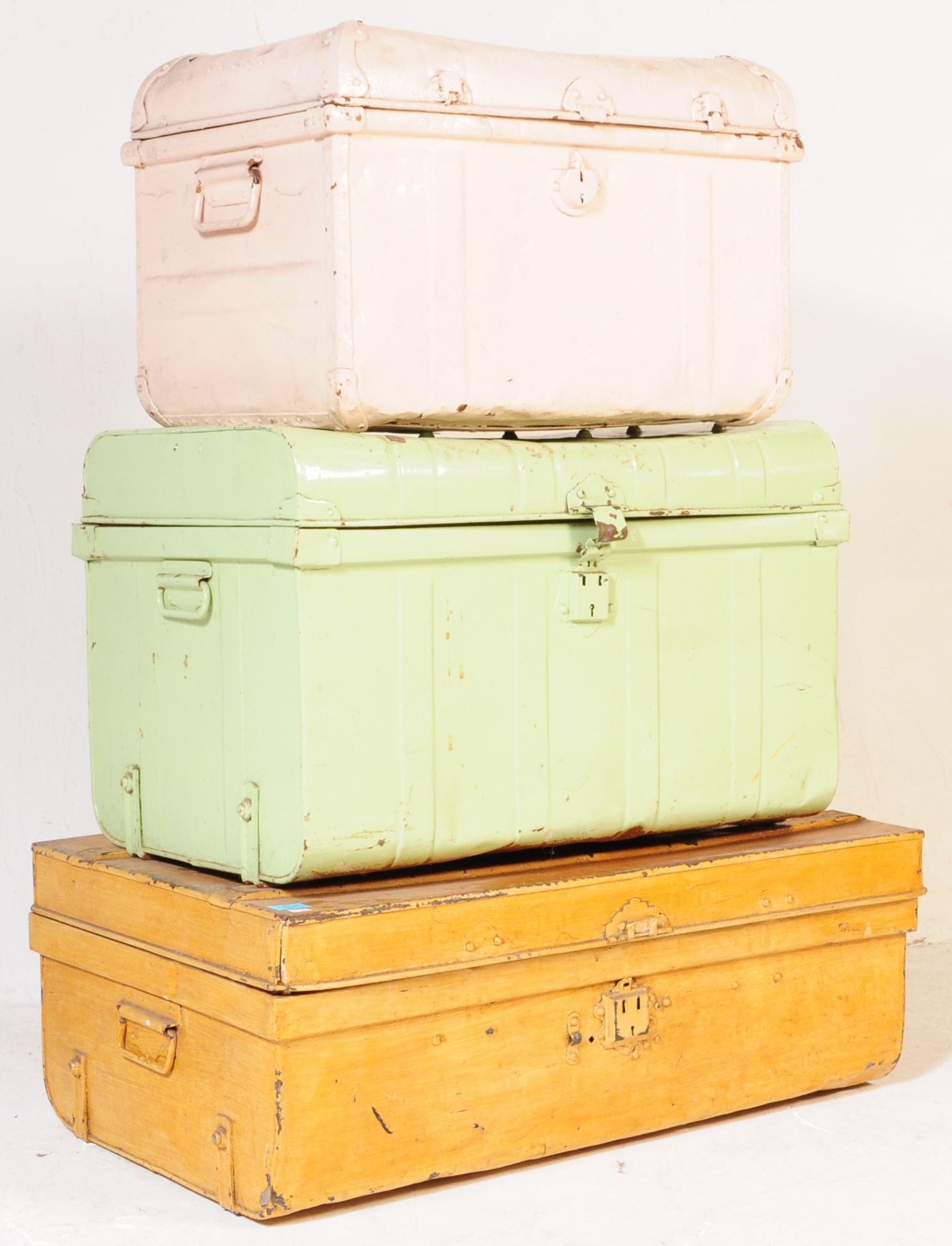 THREE METAL TRUNKS / CASES COMPLETE WITH HANDLES - Image 2 of 5