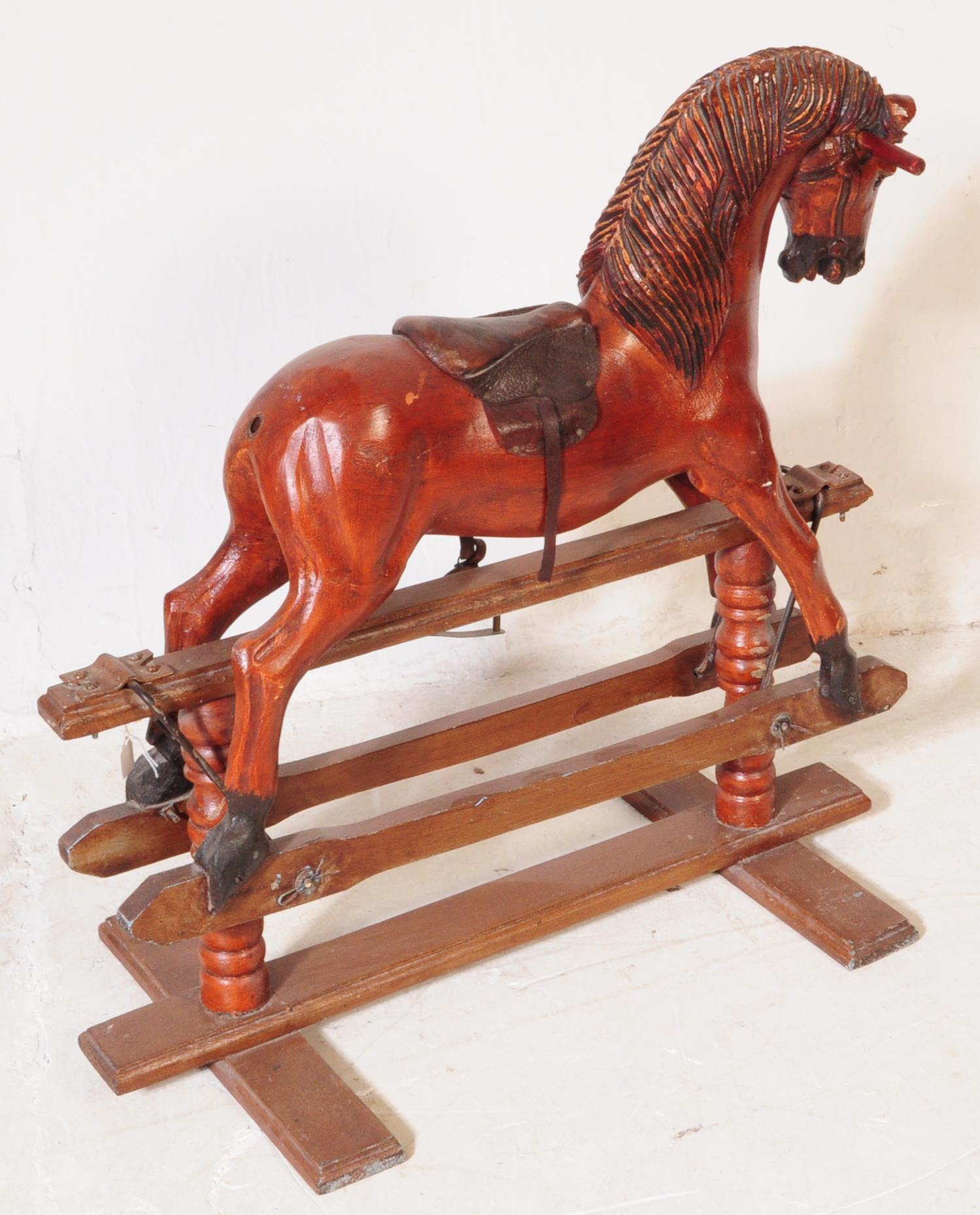 VICTORIAN REVIVAL CARVED ROCKING HORSE WITH LEATHER SADDLE - Image 3 of 5