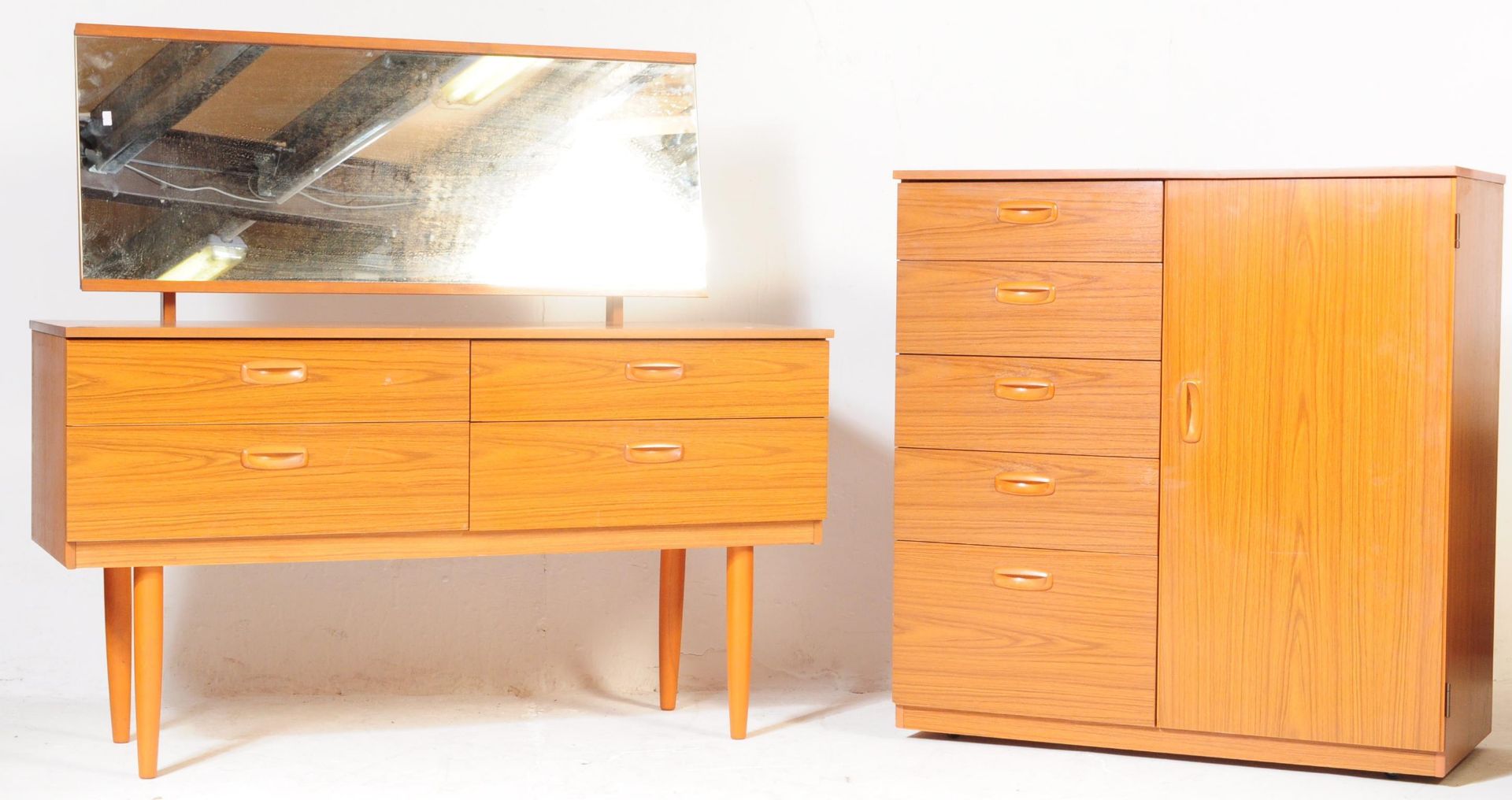 SCHREIBER FURNITURE - TEAK VENEER DRESSING TABLE & CUPBOARD