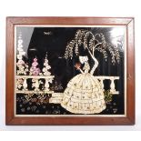 VINTAGE ART DECO FOIL REVERSE PAINTING - CRINOLINE LADY