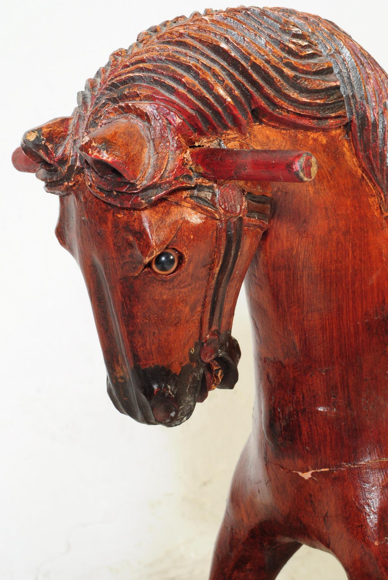 VICTORIAN REVIVAL CARVED ROCKING HORSE WITH LEATHER SADDLE - Image 4 of 5