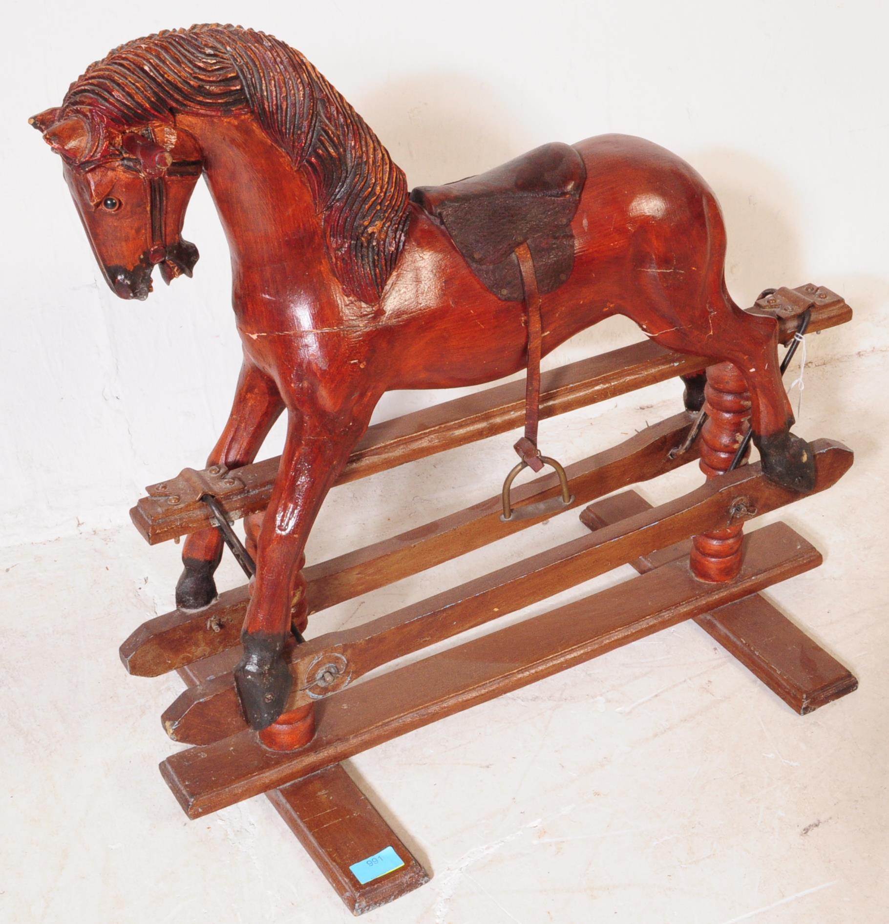 VICTORIAN REVIVAL CARVED ROCKING HORSE WITH LEATHER SADDLE - Image 2 of 5