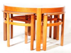 1960S CIRCLES PATTERN TRINITY NEST OF TEAK TABLES BY NATHAN