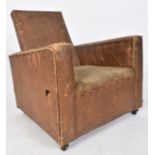 ART DECO 20TH CENTURY BROWN LEATHER CHILD'S ARMCHAIR