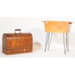 1950S PANEL WOOD SEWING BOX AND SINGER SEWING MACHINE