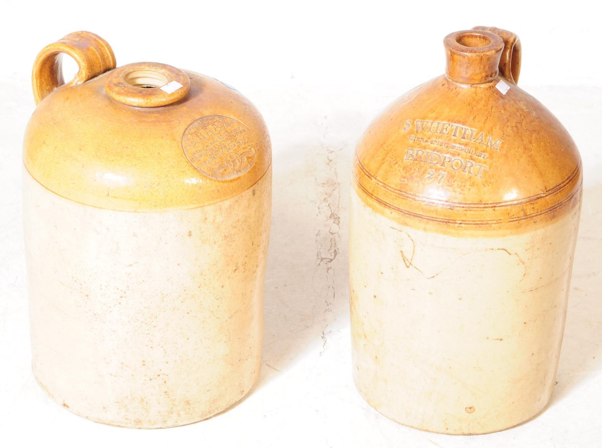 TWO VICTORIAN TWO TONE CERAMIC STONEWARE FLAGONS - Image 2 of 6