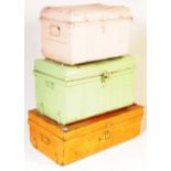 THREE METAL TRUNKS / CASES COMPLETE WITH HANDLES