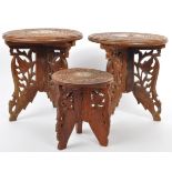 THREE 20TH CENTURY VINTAGE CARVED INDIAN FOLDING TABLES