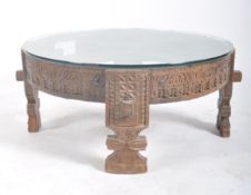 20TH CENTURY INDIAN CARVED WOOD CHAKKI GRAIN GRINDING TABLE