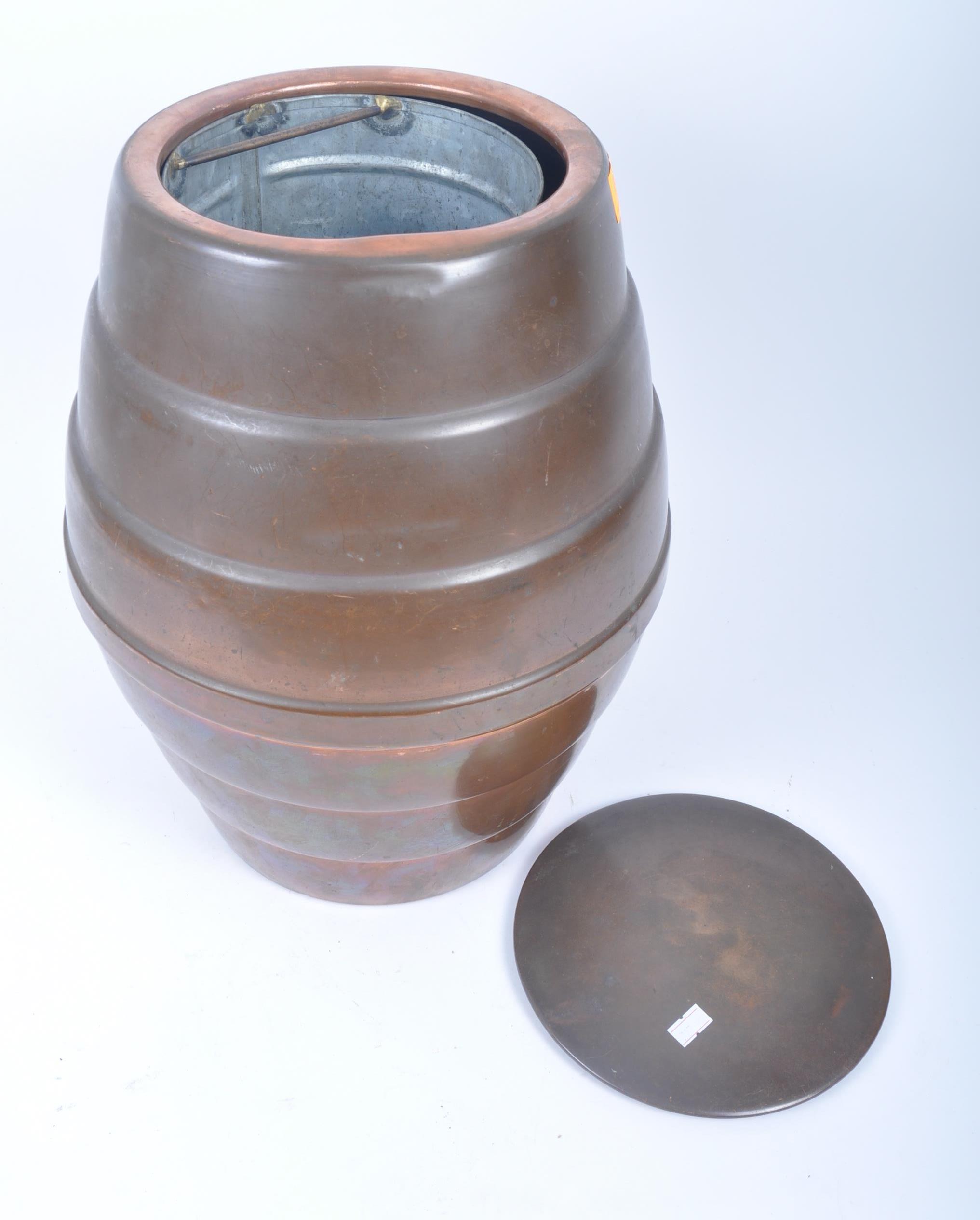 EARLY 20TH CENTURY COPPER LIDDED BEEHIVE SHAPED BARREL STOOL - Image 3 of 5