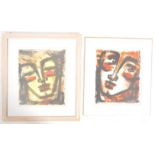 TWO CONTEMPORARY EXPRESSIONIST ORIGINAL INK & ACRYLIC PRINTS