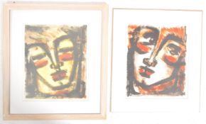 TWO CONTEMPORARY EXPRESSIONIST ORIGINAL INK & ACRYLIC PRINTS