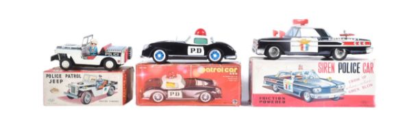 TINPLATE TOYS - THREE FRICTION POWERED POLICE CARS