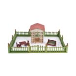 ANTIQUE TOYS - VICTORIAN WOODEN ORANGERY WITH FURNITURE & FENCE