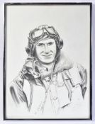 DESMOND DAVIES (ARTIST D,2021) - RAF PILOT 'JOHN A. KENT' PENCIL DRAWING PORTRAIT
