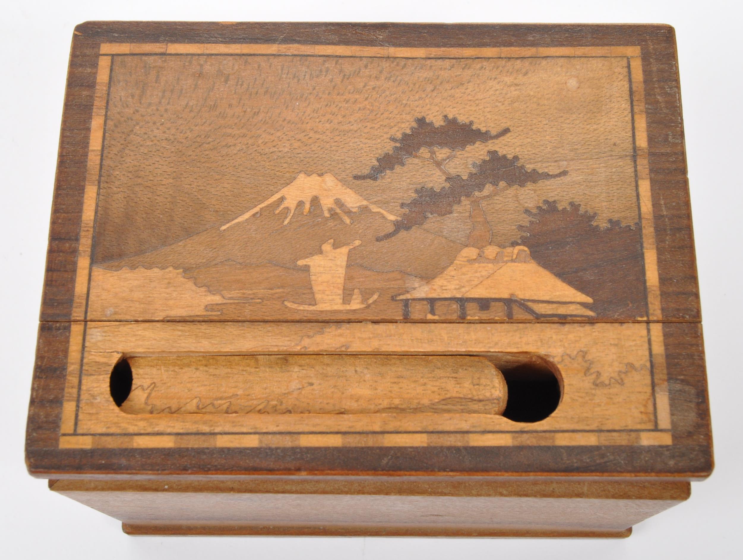 FOUR CARVED & INLAID BOXES & CIGARETTE DISPENSERS - Image 8 of 8