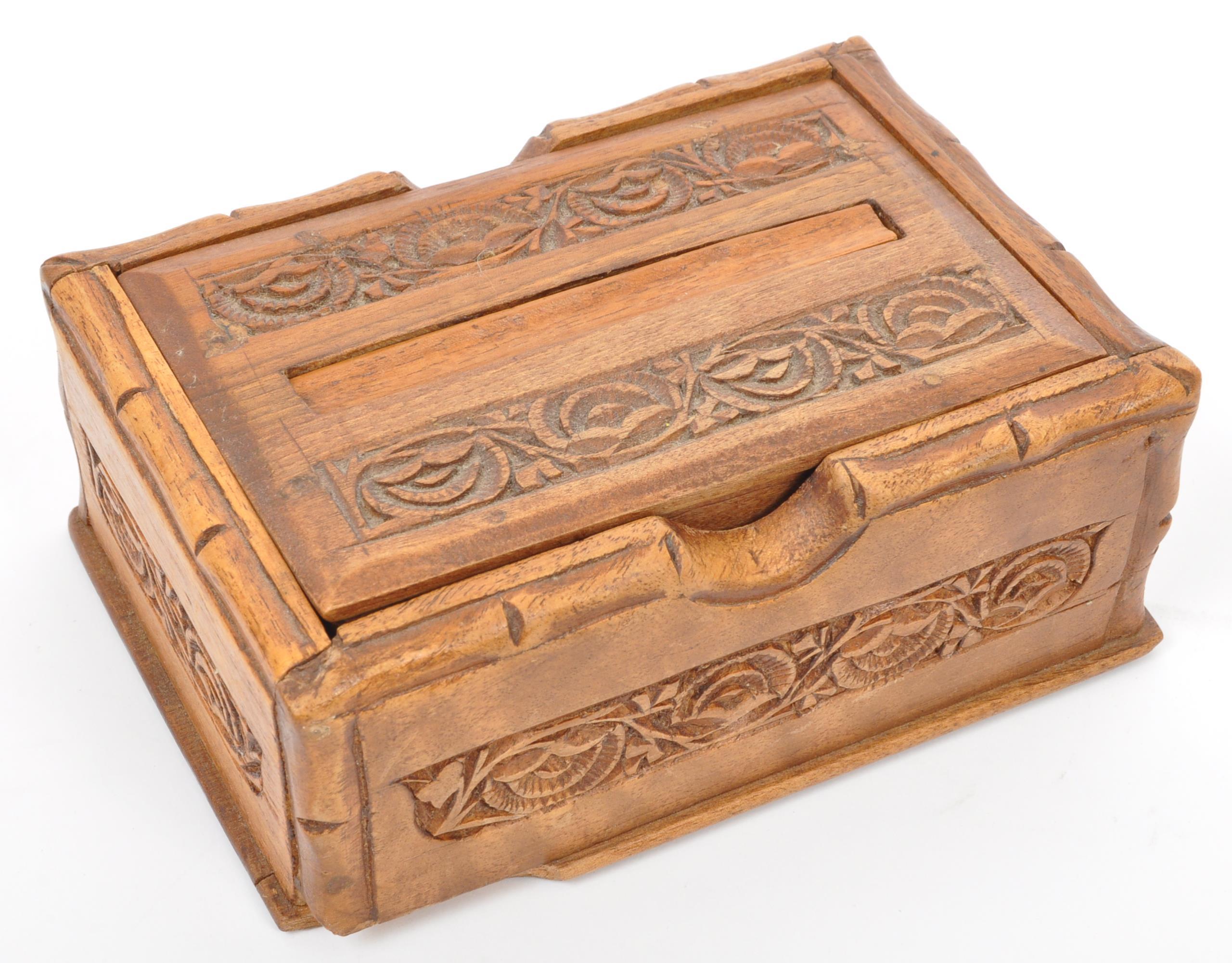 FOUR CARVED & INLAID BOXES & CIGARETTE DISPENSERS - Image 7 of 8