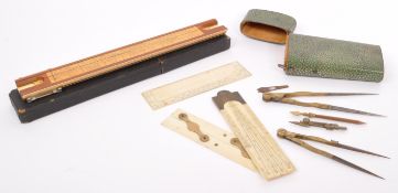 19TH CENT SHAGREEN CASED DRAWING DRAUGHTSMAN INSTRUMENTS