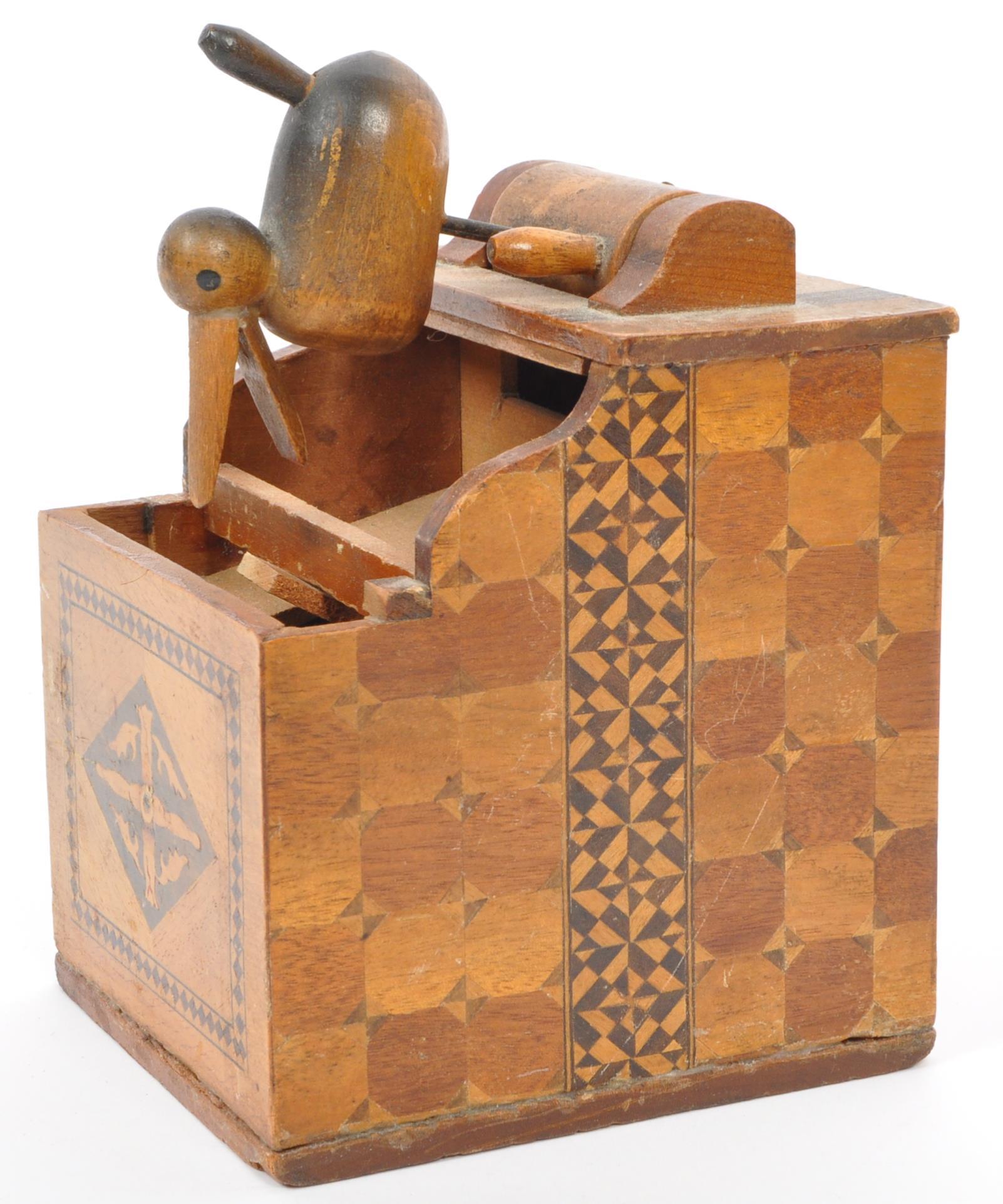 FOUR CARVED & INLAID BOXES & CIGARETTE DISPENSERS - Image 3 of 8
