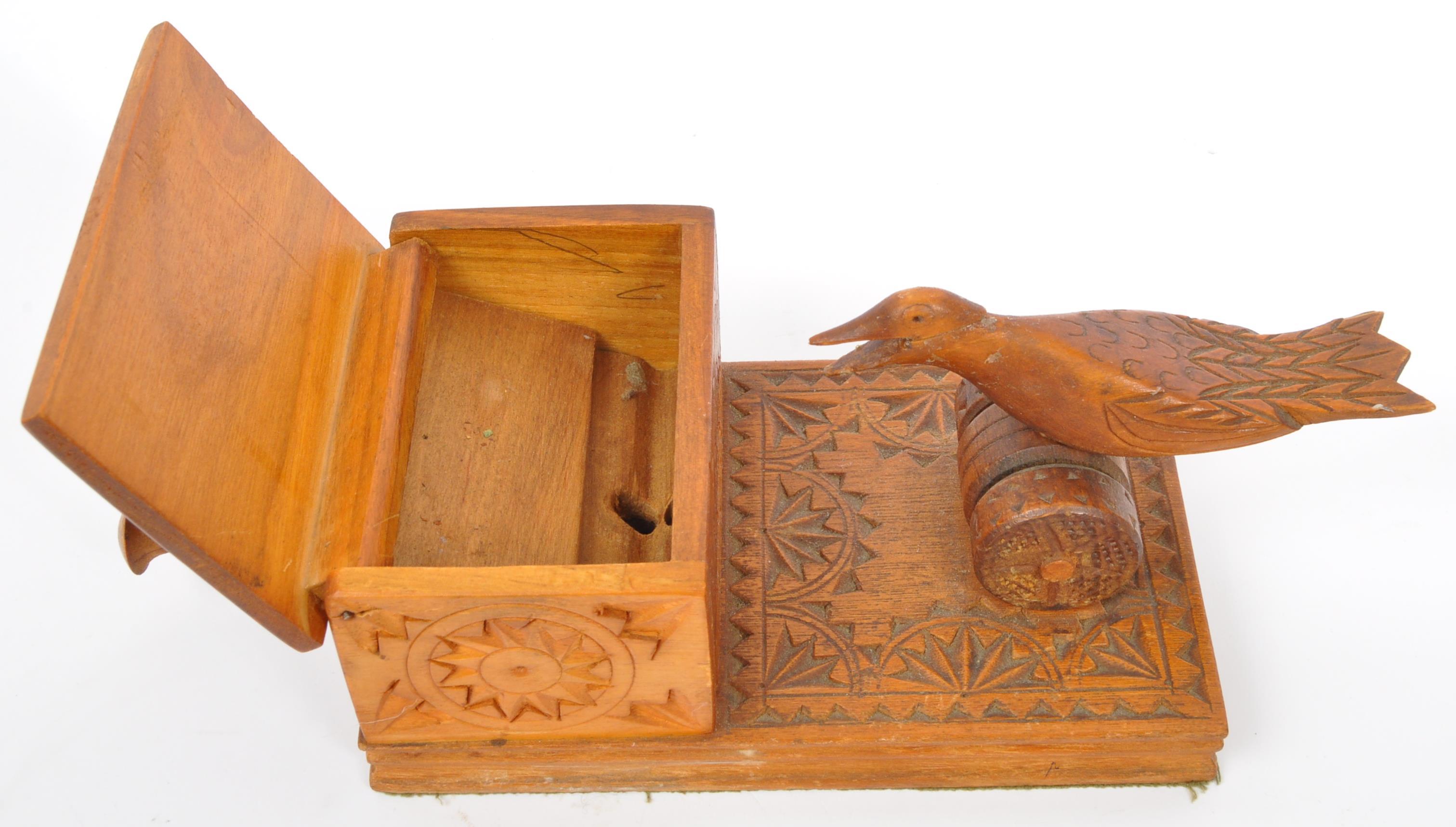 FOUR CARVED & INLAID BOXES & CIGARETTE DISPENSERS - Image 4 of 8
